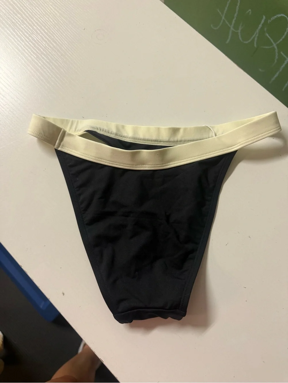 Monday Swimwear Black Bikini Bottom with Cream Waistband